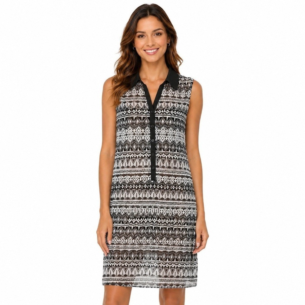 No Boundaries Dress Womens XXL 2X Sheer Sleeveless Shirt Dress Black White Boho